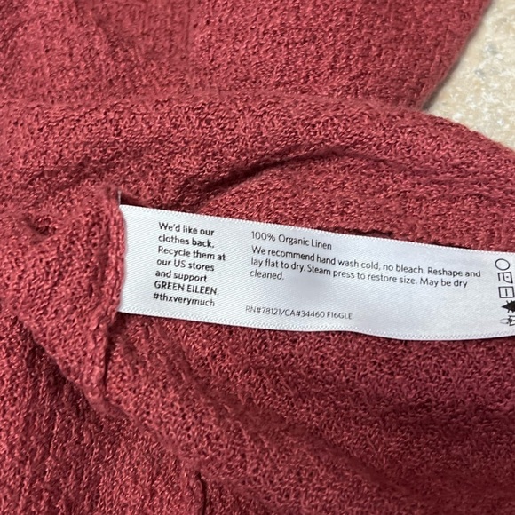 Eileen Fisher Organic Linen Sweater Tunic Women Small Persimmon High Low Hem - Picture 9 of 9